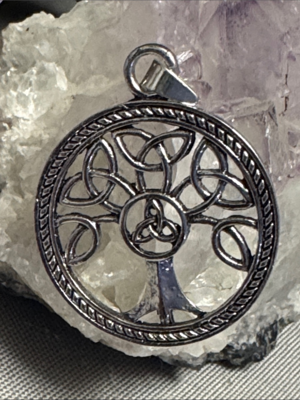 Sterling-Style Silver Tree of Life Knot Pendant Necklace